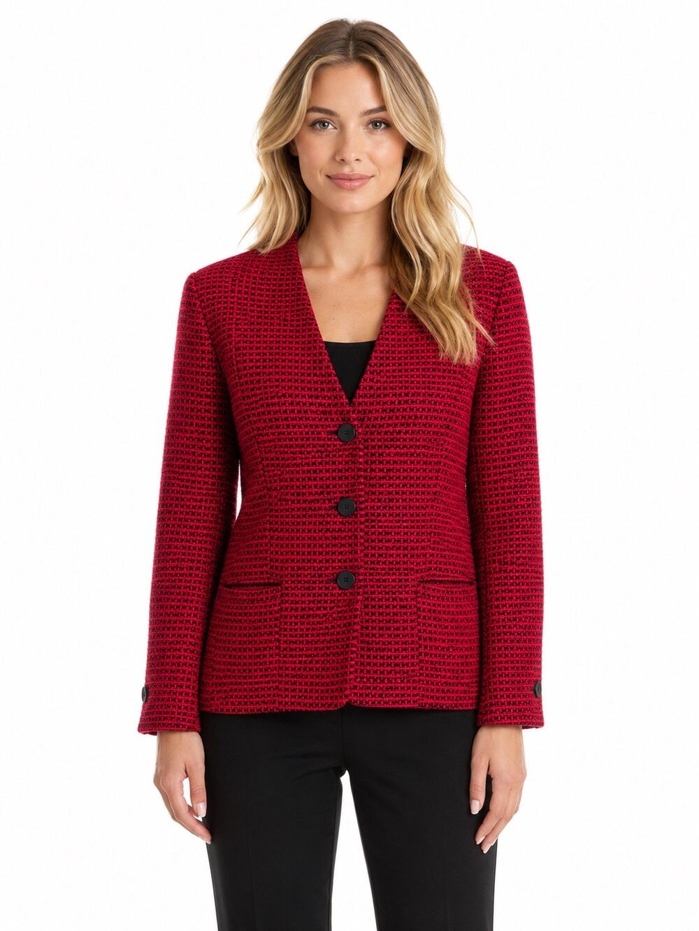 Vintage 1990s Jones New York Red Black Tweed Jacket Blazer USA Women’s L